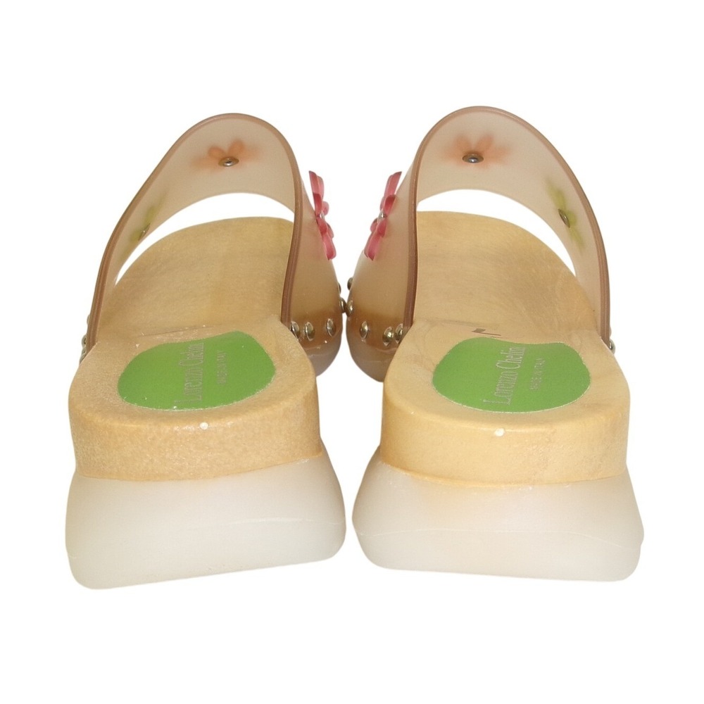 Lorenzo Chelini Italy Floral Translucent Wooden Wedge Slide Sandals NOS 7 - Picture 4 of 5